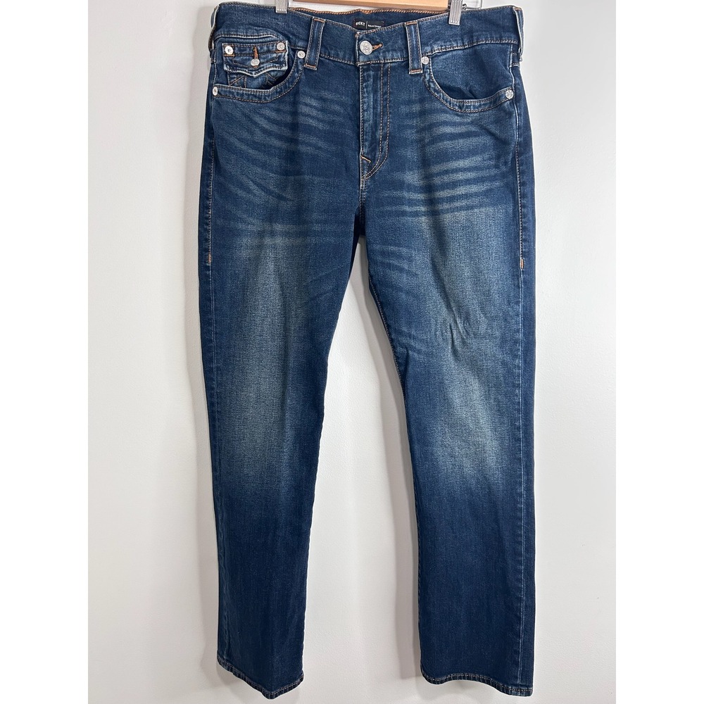 True Religion Ricky Relaxed Straight Leg Blue Denim Jeans Mens 36W Medium Wash